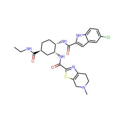 CCNC(=O)[C@H]1CC[C@H](NC(=O)c2cc3cc(Cl)ccc3[nH]2)[C@H](NC(=O)c2nc3c(s2)CN(C)CC3)C1 ZINC000042832701