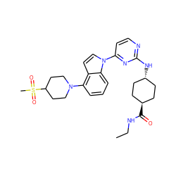 CCNC(=O)[C@H]1CC[C@H](Nc2nccc(-n3ccc4c(N5CCC(S(C)(=O)=O)CC5)cccc43)n2)CC1 ZINC000261070961