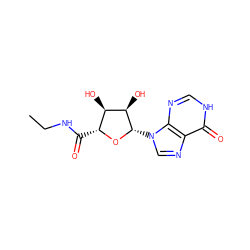 CCNC(=O)[C@H]1O[C@@H](n2cnc3c(=O)[nH]cnc32)[C@H](O)[C@@H]1O ZINC000012405554