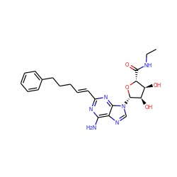 CCNC(=O)[C@H]1O[C@@H](n2cnc3c(N)nc(/C=C/CCCc4ccccc4)nc32)[C@H](O)[C@@H]1O ZINC000013759780