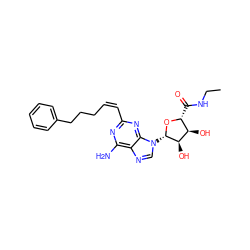 CCNC(=O)[C@H]1O[C@@H](n2cnc3c(N)nc(/C=C\CCCc4ccccc4)nc32)[C@H](O)[C@@H]1O ZINC000013759781