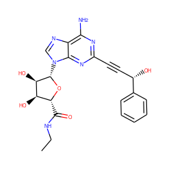 CCNC(=O)[C@H]1O[C@@H](n2cnc3c(N)nc(C#C[C@H](O)c4ccccc4)nc32)[C@H](O)[C@@H]1O ZINC000003929277