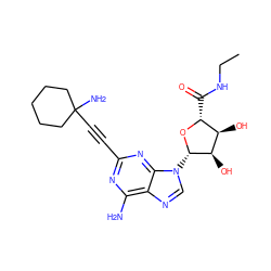 CCNC(=O)[C@H]1O[C@@H](n2cnc3c(N)nc(C#CC4(N)CCCCC4)nc32)[C@H](O)[C@@H]1O ZINC000012405632