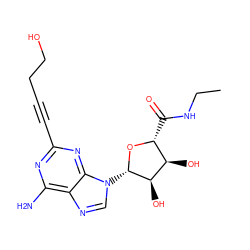 CCNC(=O)[C@H]1O[C@@H](n2cnc3c(N)nc(C#CCCO)nc32)[C@H](O)[C@@H]1O ZINC000012405612