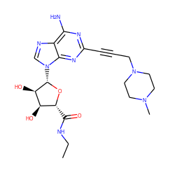 CCNC(=O)[C@H]1O[C@@H](n2cnc3c(N)nc(C#CCN4CCN(C)CC4)nc32)[C@H](O)[C@@H]1O ZINC000022917574