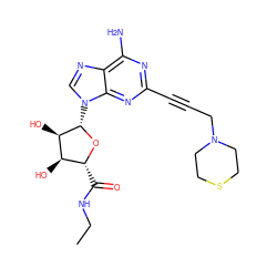 CCNC(=O)[C@H]1O[C@@H](n2cnc3c(N)nc(C#CCN4CCSCC4)nc32)[C@H](O)[C@@H]1O ZINC000012405850