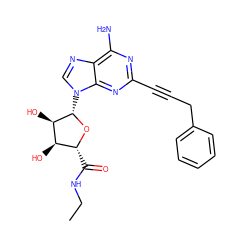 CCNC(=O)[C@H]1O[C@@H](n2cnc3c(N)nc(C#CCc4ccccc4)nc32)[C@H](O)[C@@H]1O ZINC000012405837