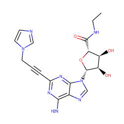 CCNC(=O)[C@H]1O[C@@H](n2cnc3c(N)nc(C#CCn4ccnc4)nc32)[C@H](O)[C@@H]1O ZINC000012405846