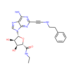 CCNC(=O)[C@H]1O[C@@H](n2cnc3c(N)nc(C#CNCCc4ccccc4)nc32)[C@H](O)[C@@H]1O ZINC000013861853