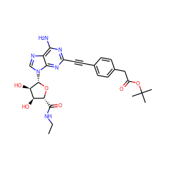 CCNC(=O)[C@H]1O[C@@H](n2cnc3c(N)nc(C#Cc4ccc(CC(=O)OC(C)(C)C)cc4)nc32)[C@H](O)[C@@H]1O ZINC000049771568