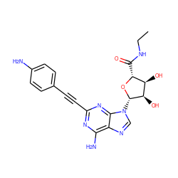 CCNC(=O)[C@H]1O[C@@H](n2cnc3c(N)nc(C#Cc4ccc(N)cc4)nc32)[C@H](O)[C@@H]1O ZINC000012405825