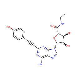 CCNC(=O)[C@H]1O[C@@H](n2cnc3c(N)nc(C#Cc4ccc(O)cc4)nc32)[C@H](O)[C@@H]1O ZINC000012405824