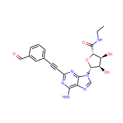 CCNC(=O)[C@H]1O[C@@H](n2cnc3c(N)nc(C#Cc4cccc(C=O)c4)nc32)[C@H](O)[C@@H]1O ZINC000012405831