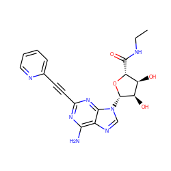 CCNC(=O)[C@H]1O[C@@H](n2cnc3c(N)nc(C#Cc4ccccn4)nc32)[C@H](O)[C@@H]1O ZINC000012405840