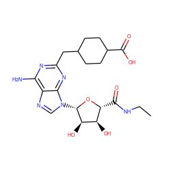 CCNC(=O)[C@H]1O[C@@H](n2cnc3c(N)nc(CC4CCC(C(=O)O)CC4)nc32)[C@H](O)[C@@H]1O ZINC000049031356