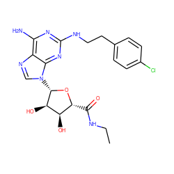 CCNC(=O)[C@H]1O[C@@H](n2cnc3c(N)nc(NCCc4ccc(Cl)cc4)nc32)[C@H](O)[C@@H]1O ZINC000003918060