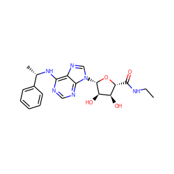 CCNC(=O)[C@H]1O[C@@H](n2cnc3c(N[C@@H](C)c4ccccc4)ncnc32)[C@H](O)[C@@H]1O ZINC000012405572