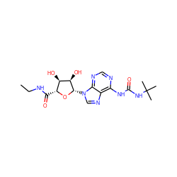 CCNC(=O)[C@H]1O[C@@H](n2cnc3c(NC(=O)NC(C)(C)C)ncnc32)[C@H](O)[C@@H]1O ZINC000012405922