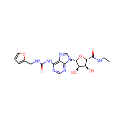 CCNC(=O)[C@H]1O[C@@H](n2cnc3c(NC(=O)NCc4ccco4)ncnc32)[C@H](O)[C@@H]1O ZINC000013780811