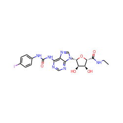 CCNC(=O)[C@H]1O[C@@H](n2cnc3c(NC(=O)Nc4ccc(I)cc4)ncnc32)[C@H](O)[C@@H]1O ZINC000012405939