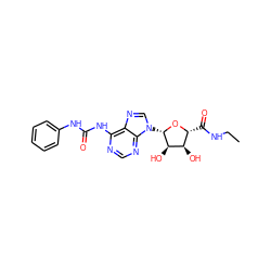 CCNC(=O)[C@H]1O[C@@H](n2cnc3c(NC(=O)Nc4ccccc4)ncnc32)[C@H](O)[C@@H]1O ZINC000012405924