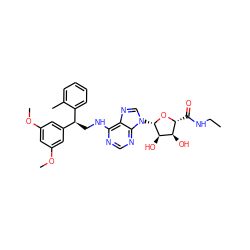 CCNC(=O)[C@H]1O[C@@H](n2cnc3c(NC[C@@H](c4cc(OC)cc(OC)c4)c4ccccc4C)ncnc32)[C@H](O)[C@@H]1O ZINC000003914271