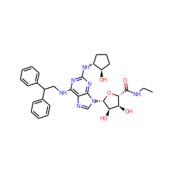 CCNC(=O)[C@H]1O[C@@H](n2cnc3c(NCC(c4ccccc4)c4ccccc4)nc(N[C@@H]4CCC[C@H]4O)nc32)[C@H](O)[C@@H]1O ZINC000027325164