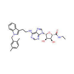 CCNC(=O)[C@H]1O[C@@H](n2cnc3c(NCCc4cn(Cc5cc(C)ccc5C)c5ccccc45)ncnc32)[C@H](O)[C@@H]1O ZINC000012405763