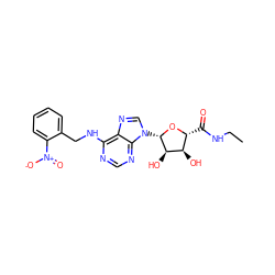 CCNC(=O)[C@H]1O[C@@H](n2cnc3c(NCc4ccccc4[N+](=O)[O-])ncnc32)[C@H](O)[C@@H]1O ZINC000012405577