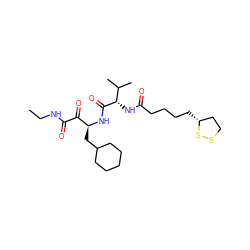 CCNC(=O)C(=O)[C@H](CC1CCCCC1)NC(=O)[C@@H](NC(=O)CCCC[C@@H]1CCSS1)C(C)C ZINC000028565476