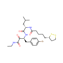 CCNC(=O)C(=O)[C@H](Cc1ccc(Br)cc1)NC(=O)[C@H](CC(C)C)NC(=O)CCCC[C@H]1CCSS1 ZINC000003987221