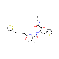 CCNC(=O)C(=O)[C@H](Cc1cccs1)NC(=O)[C@@H](NC(=O)CCCC[C@@H]1CCSS1)C(C)C ZINC000028562834