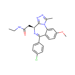 CCNC(=O)C[C@@H]1N=C(c2ccc(Cl)cc2)c2ccc(OC)cc2-n2c(C)nnc21 ZINC000073295946