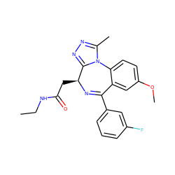 CCNC(=O)C[C@@H]1N=C(c2cccc(F)c2)c2cc(OC)ccc2-n2c(C)nnc21 ZINC000096284851