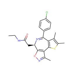 CCNC(=O)C[C@H]1N=C(c2ccc(Cl)cc2)c2c(sc(C)c2C)-c2c(C)noc21 ZINC000096284475