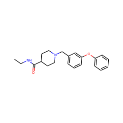 CCNC(=O)C1CCN(Cc2cccc(Oc3ccccc3)c2)CC1 ZINC000013686206