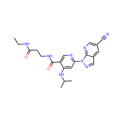 CCNC(=O)CCNC(=O)c1cnc(-n2ncc3cc(C#N)cnc32)cc1NC(C)C ZINC001772581812