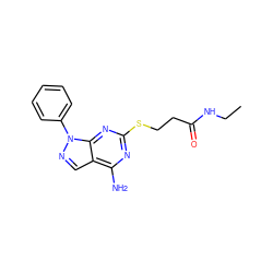 CCNC(=O)CCSc1nc(N)c2cnn(-c3ccccc3)c2n1 ZINC000026481373