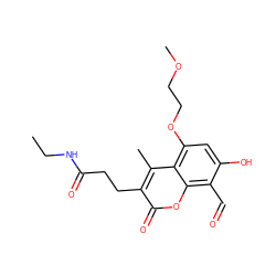 CCNC(=O)CCc1c(C)c2c(OCCOC)cc(O)c(C=O)c2oc1=O ZINC000220401495