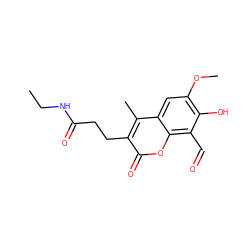 CCNC(=O)CCc1c(C)c2cc(OC)c(O)c(C=O)c2oc1=O ZINC000164988872