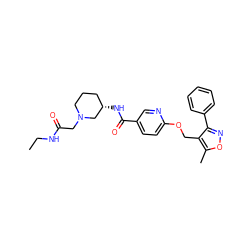 CCNC(=O)CN1CCC[C@H](NC(=O)c2ccc(OCc3c(-c4ccccc4)noc3C)nc2)C1 ZINC000143902201