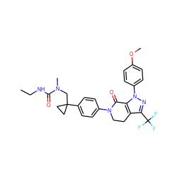 CCNC(=O)N(C)CC1(c2ccc(N3CCc4c(C(F)(F)F)nn(-c5ccc(OC)cc5)c4C3=O)cc2)CC1 ZINC000042876250