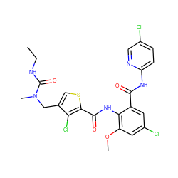 CCNC(=O)N(C)Cc1csc(C(=O)Nc2c(OC)cc(Cl)cc2C(=O)Nc2ccc(Cl)cn2)c1Cl ZINC000001490172