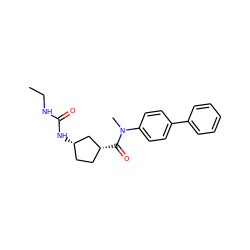 CCNC(=O)N[C@H]1CC[C@@H](C(=O)N(C)c2ccc(-c3ccccc3)cc2)C1 ZINC000072126017