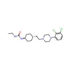 CCNC(=O)N[C@H]1CC[C@H](CCN2CCN(c3cccc(Cl)c3Cl)CC2)CC1 ZINC000257900049