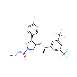 CCNC(=O)N1C[C@@H](O[C@H](C)c2cc(C(F)(F)F)cc(C(F)(F)F)c2)[C@H](c2ccc(F)cc2)C1 ZINC000028961659