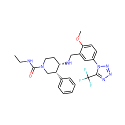 CCNC(=O)N1CC[C@H](NCc2cc(-n3nnnc3C(F)(F)F)ccc2OC)[C@H](c2ccccc2)C1 ZINC000013975351