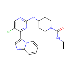 CCNC(=O)N1CCC(Nc2ncc(Cl)c(-c3cnc4ccccn34)n2)CC1 ZINC000028896450