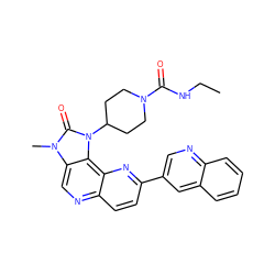 CCNC(=O)N1CCC(n2c(=O)n(C)c3cnc4ccc(-c5cnc6ccccc6c5)nc4c32)CC1 ZINC000118528793