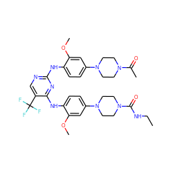 CCNC(=O)N1CCN(c2ccc(Nc3nc(Nc4ccc(N5CCN(C(C)=O)CC5)cc4OC)ncc3C(F)(F)F)c(OC)c2)CC1 ZINC001772600893